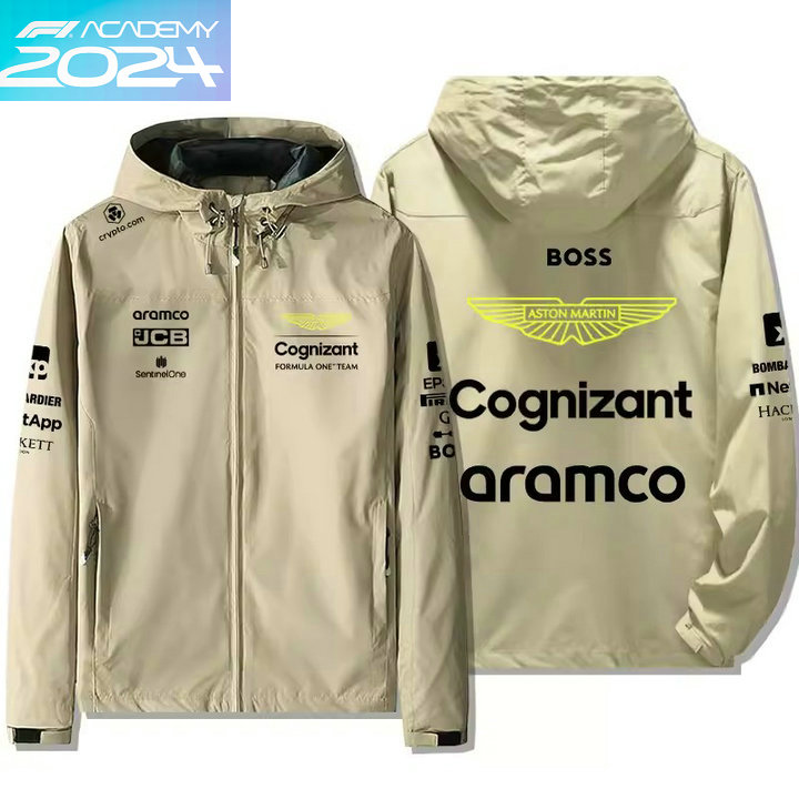 2024 Veste Boss Aston Martin Aramco Cognizant F1 Capuche Homme Coupe-vent Imperméable